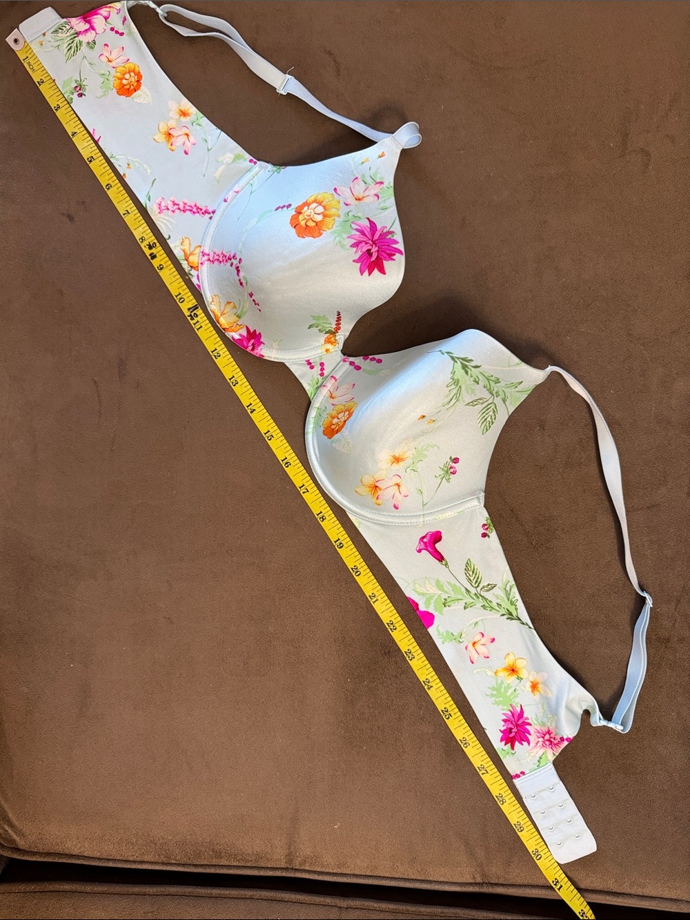Love White Floral Underwire Bra with Pink & Orange Accents